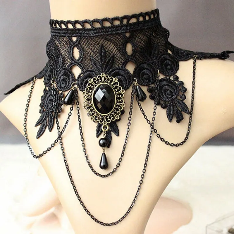 VenusFox White Black Lace Chokers Necklaces