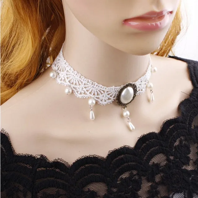 VenusFox White Black Lace Chokers Necklaces