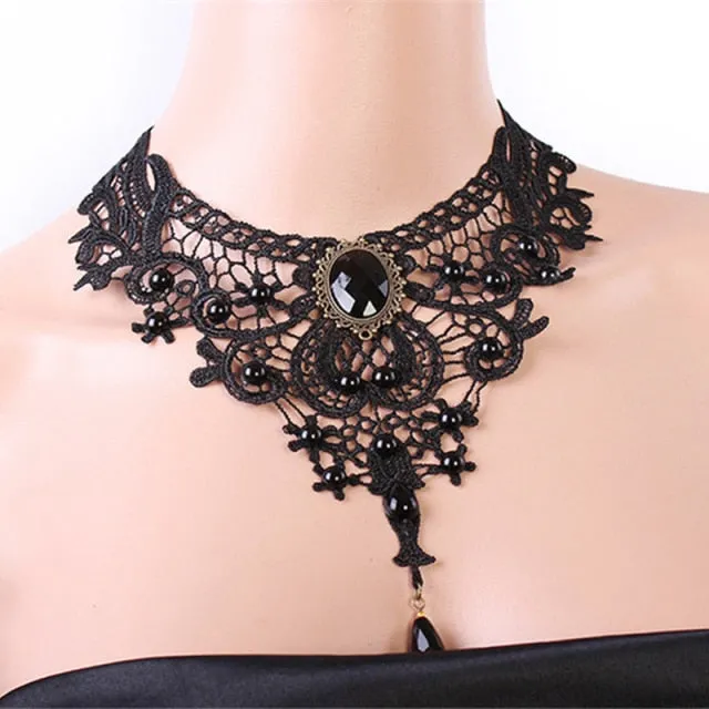 VenusFox White Black Lace Chokers Necklaces