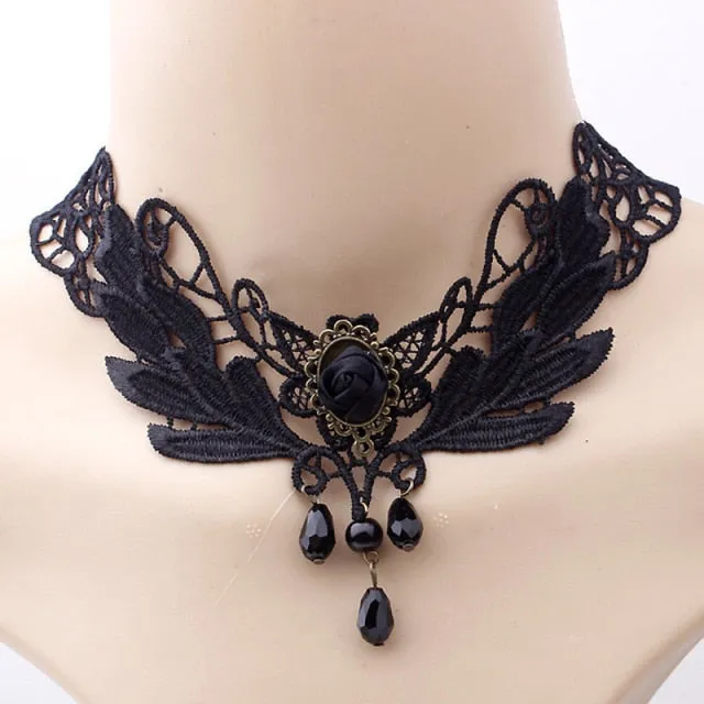 VenusFox White Black Lace Chokers Necklaces