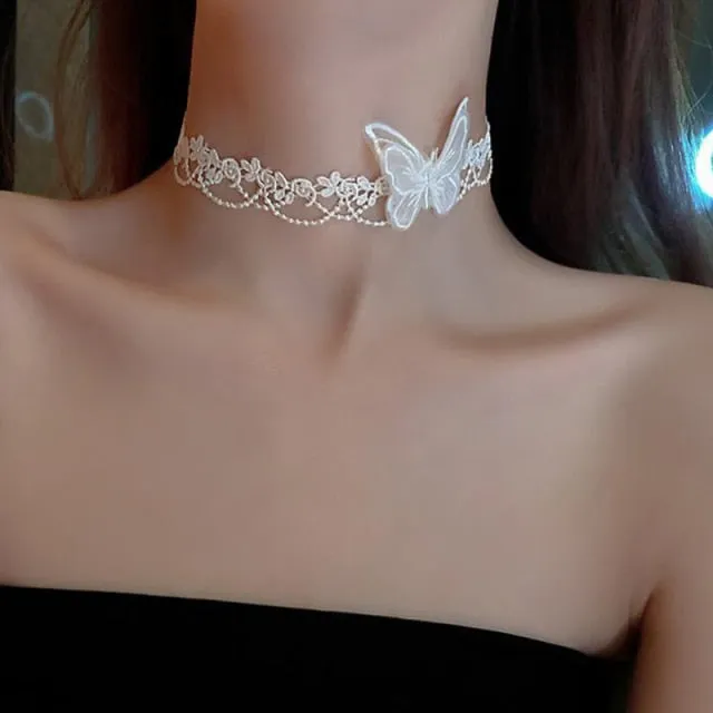 VenusFox White Black Lace Chokers Necklaces