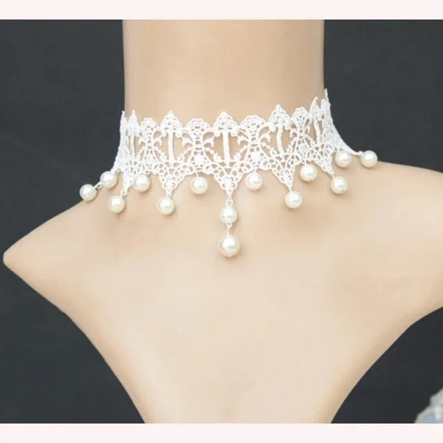 VenusFox White Black Lace Chokers Necklaces