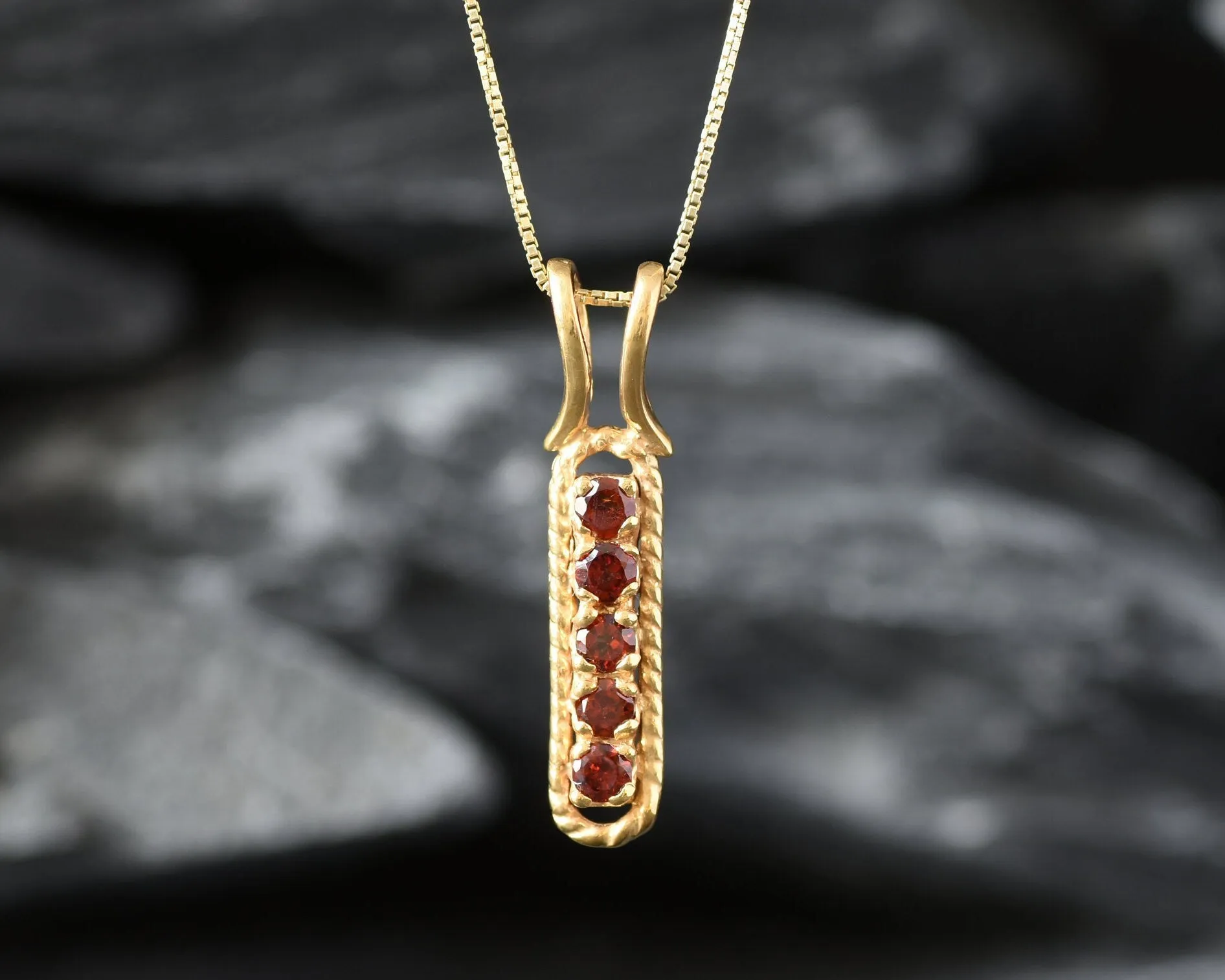 Vertical Garnet Pendant - Natural Garnet Necklace, Gold Garnet Pendant