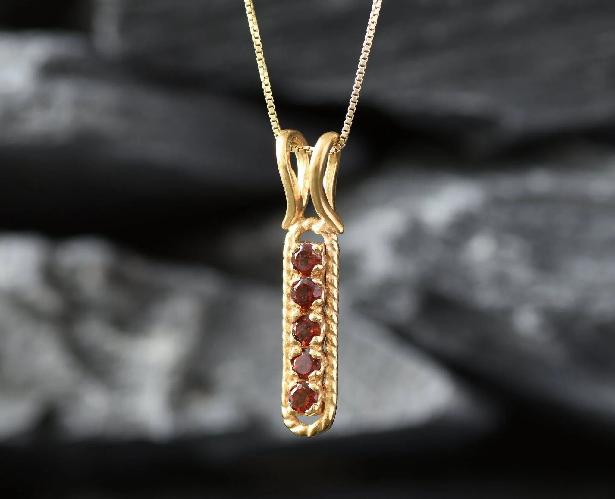 Vertical Garnet Pendant - Natural Garnet Necklace, Gold Garnet Pendant