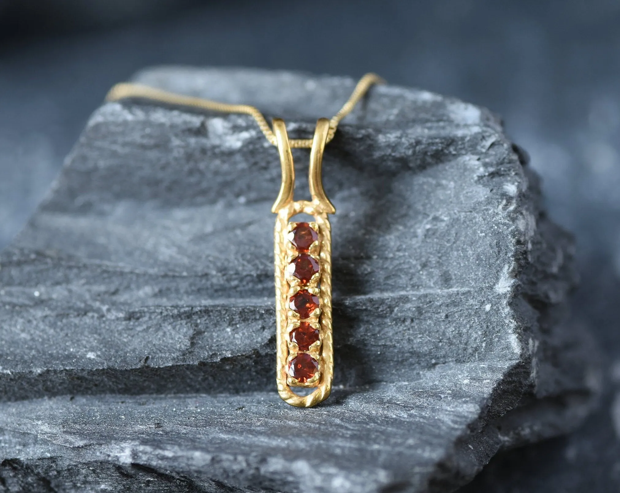 Vertical Garnet Pendant - Natural Garnet Necklace, Gold Garnet Pendant