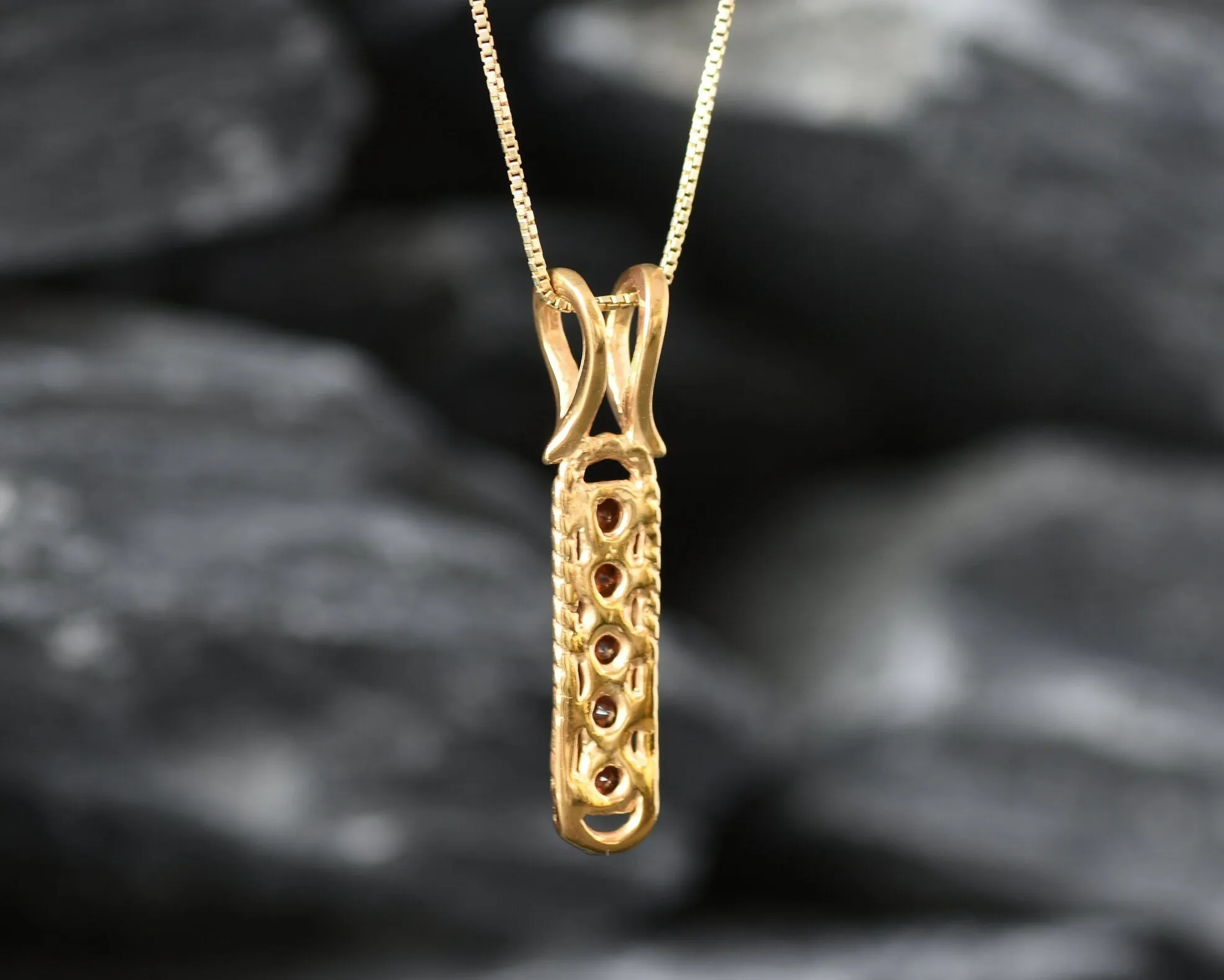 Vertical Garnet Pendant - Natural Garnet Necklace, Gold Garnet Pendant