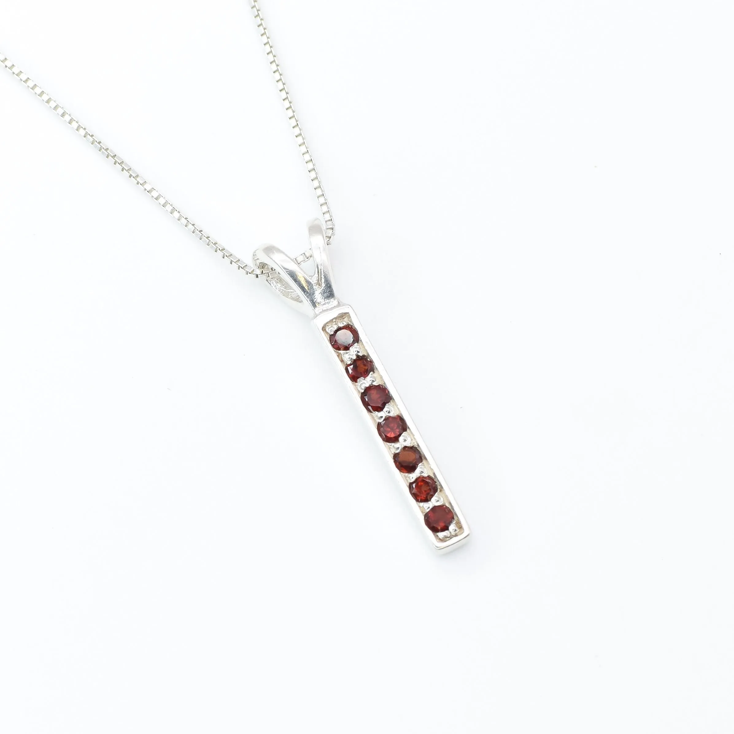 Vertical Garnet Pendant - Red Bar Necklace - January Birthstone Necklace