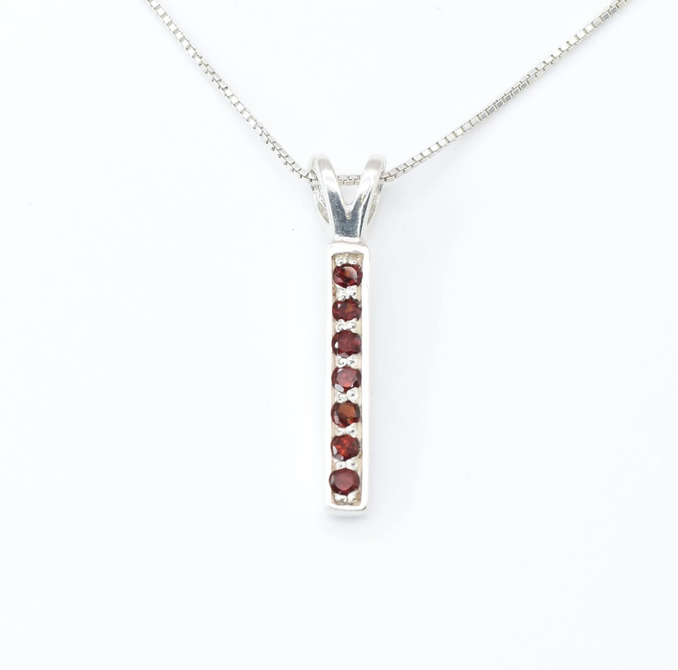 Vertical Garnet Pendant - Red Bar Necklace - January Birthstone Necklace