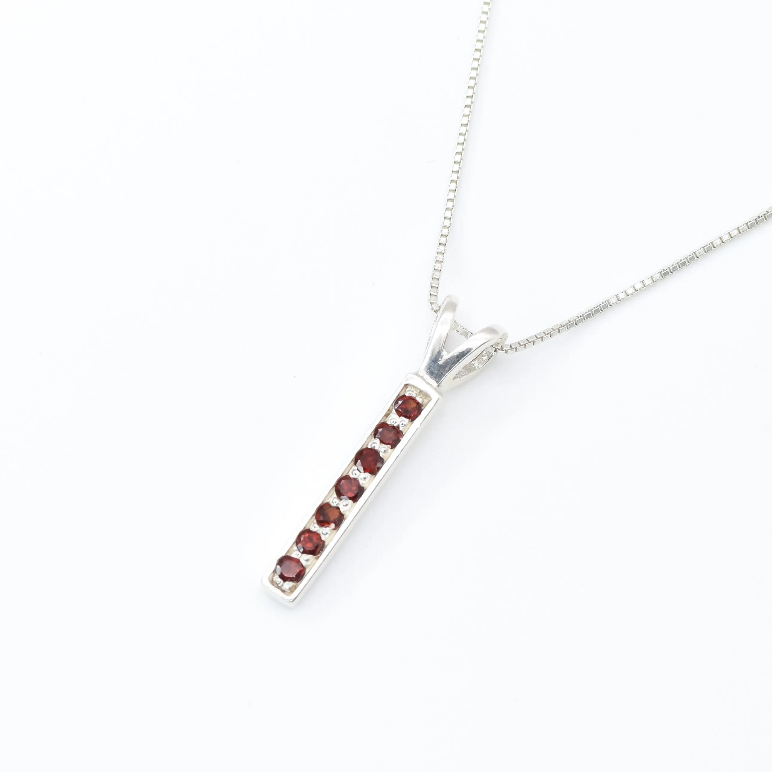 Vertical Garnet Pendant - Red Bar Necklace - January Birthstone Necklace