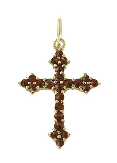 Victorian Bohemian Garnet Cross Pendant in Sterling Silver Vermeil