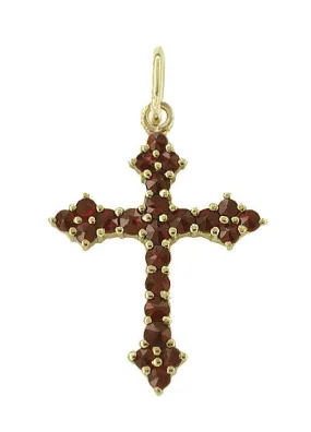 Victorian Bohemian Garnet Cross Pendant in Sterling Silver Vermeil