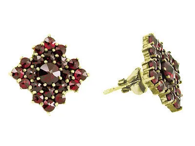 Victorian Bohemian Garnet Galaxy Square Stud Earrings in 14 Karat Yellow Gold and Sterling Silver Vermeil