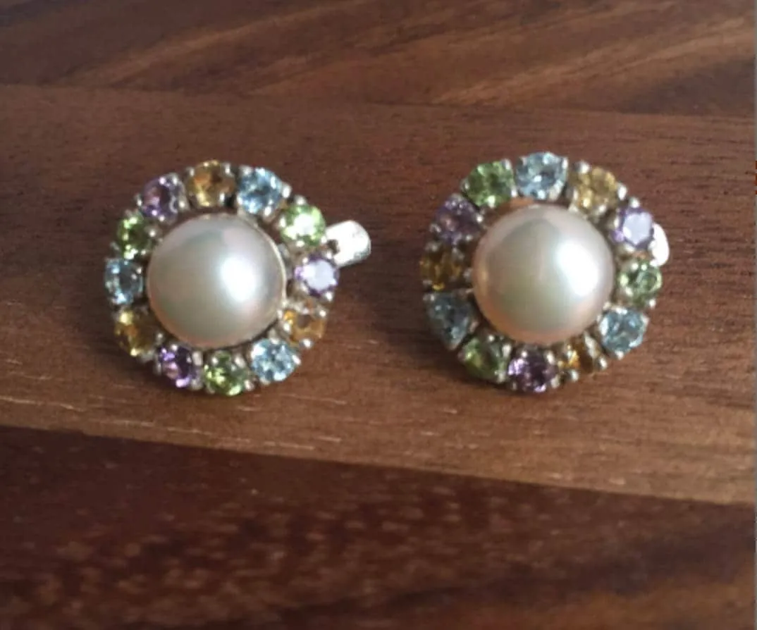 Victorian Pearl Earrings - Genuine Pearl Earrings - Multistone Studs Earrings