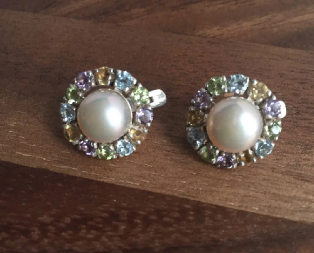 Victorian Pearl Earrings - Genuine Pearl Earrings - Multistone Studs Earrings