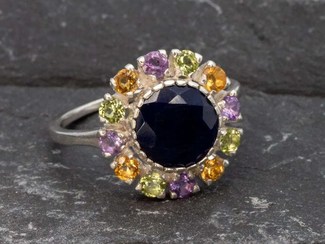 Victorian Sapphire Ring - Flower Cocktail Ring - Vintage Statement Ring