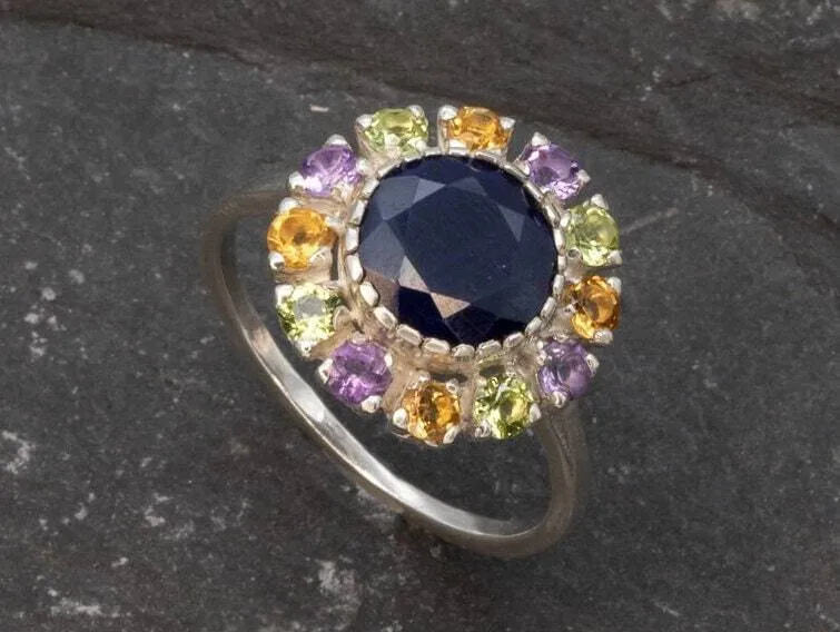 Victorian Sapphire Ring - Flower Cocktail Ring - Vintage Statement Ring