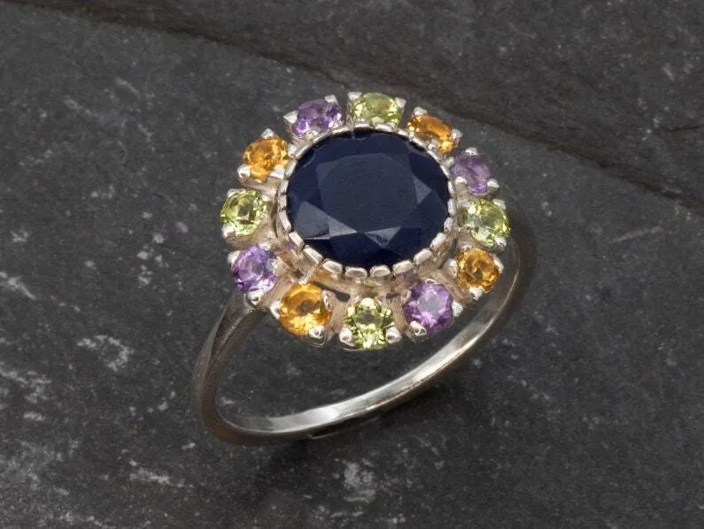 Victorian Sapphire Ring - Flower Cocktail Ring - Vintage Statement Ring