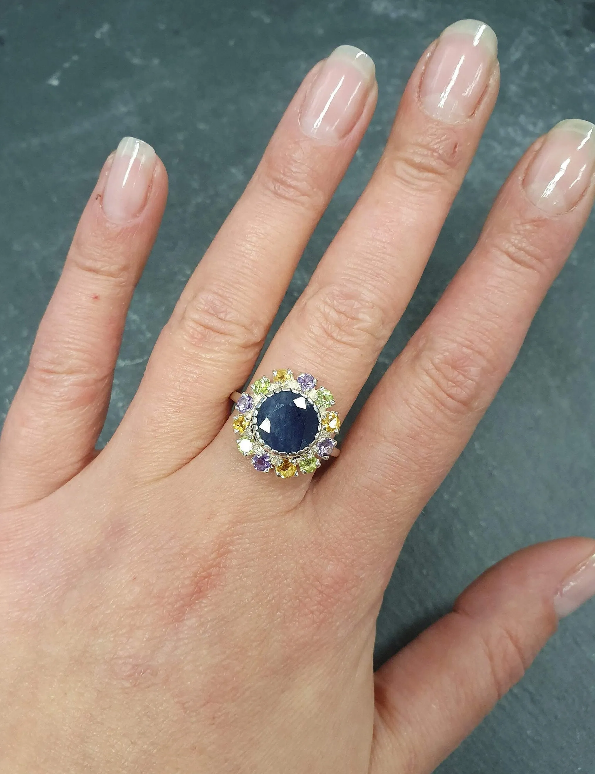 Victorian Sapphire Ring - Flower Cocktail Ring - Vintage Statement Ring