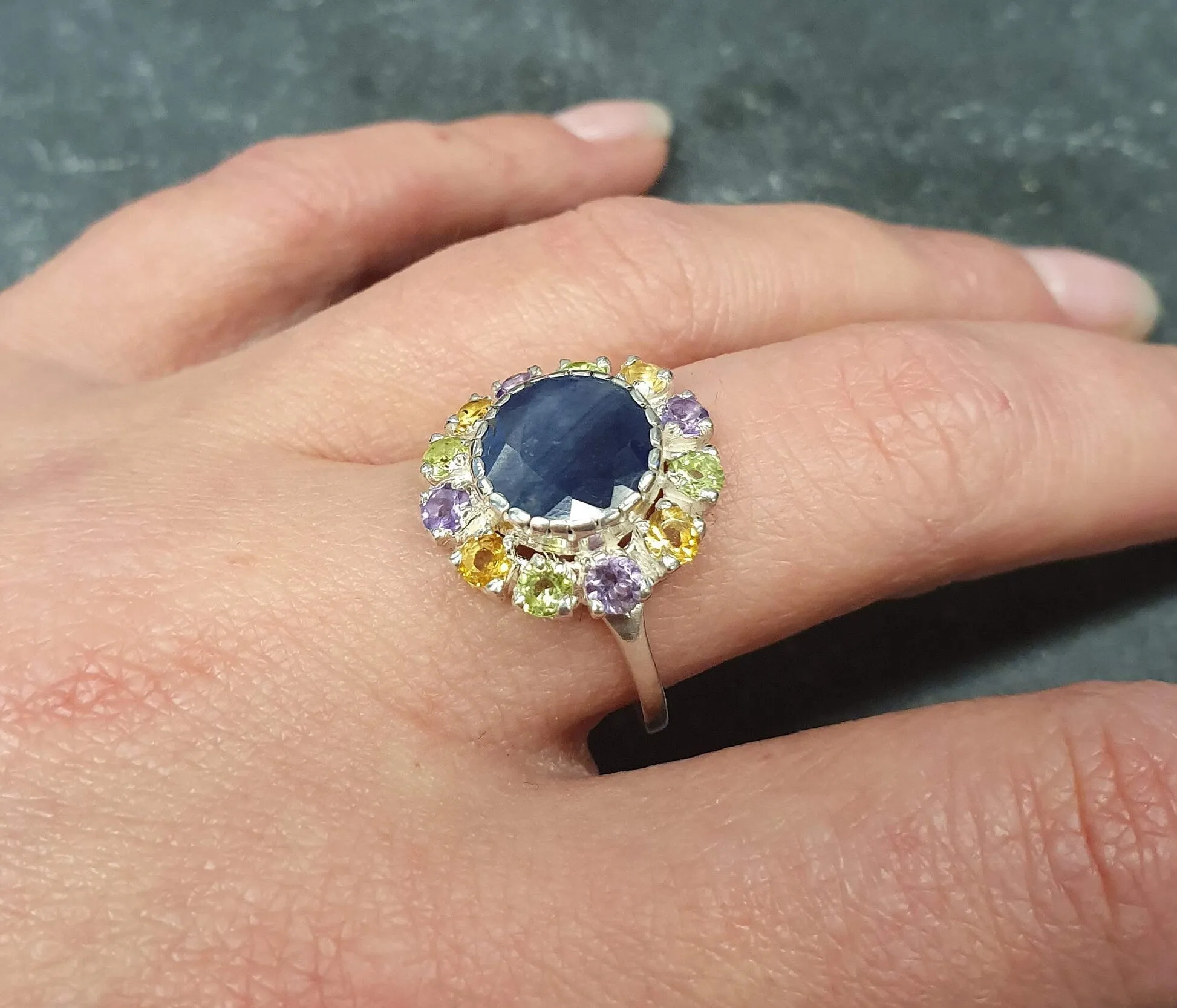 Victorian Sapphire Ring - Flower Cocktail Ring - Vintage Statement Ring