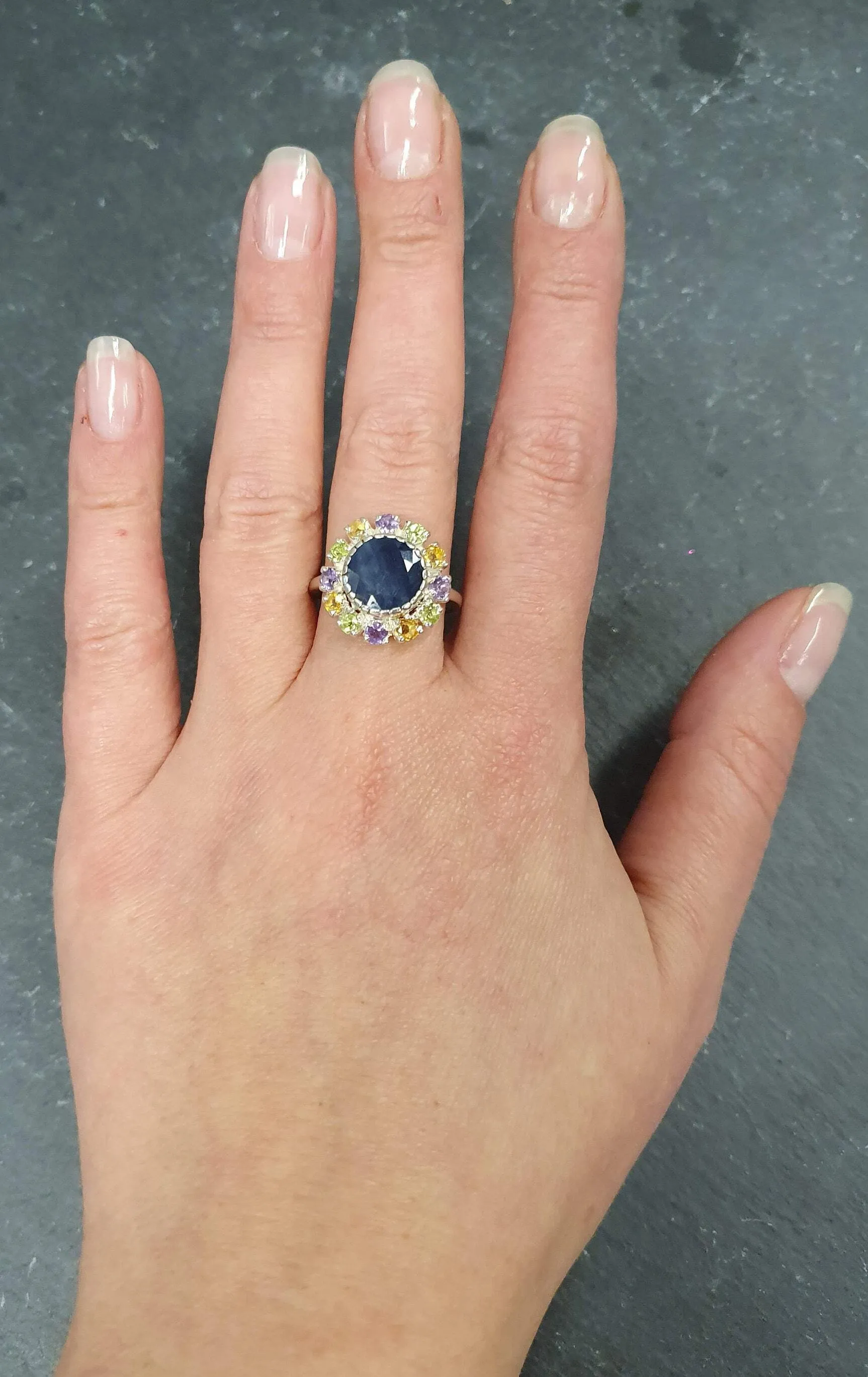 Victorian Sapphire Ring - Flower Cocktail Ring - Vintage Statement Ring