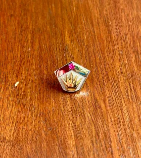 Vintage 10k White Yellow Gold Ruby Crown Lapel Pin Pinback