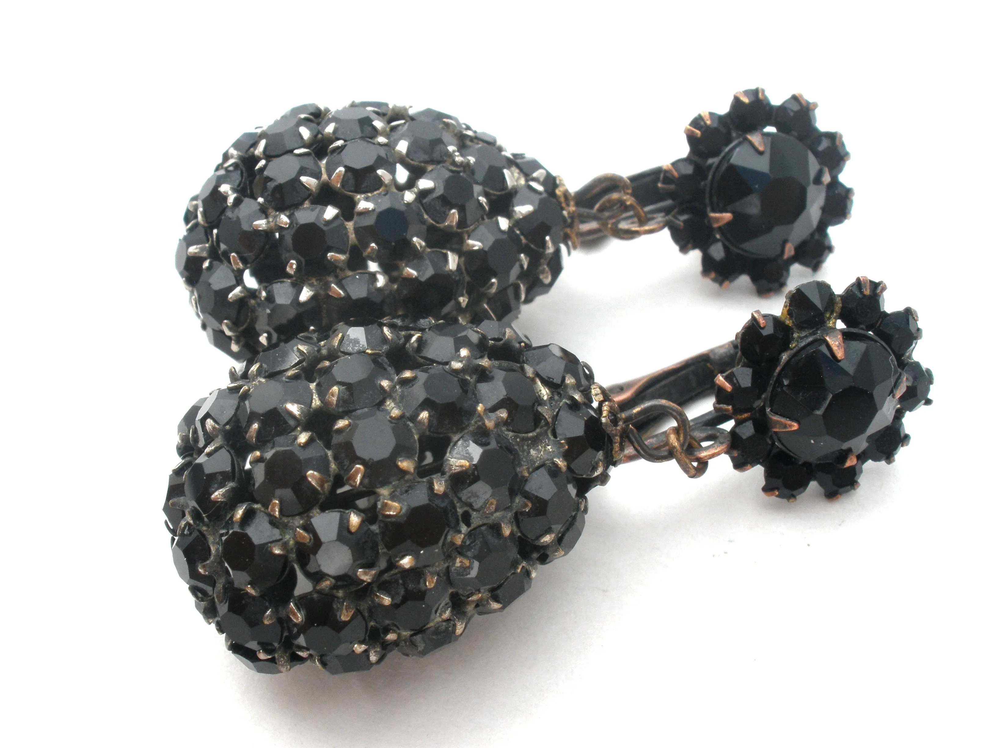 Vintage Black Rhinestone Dangle Earrings