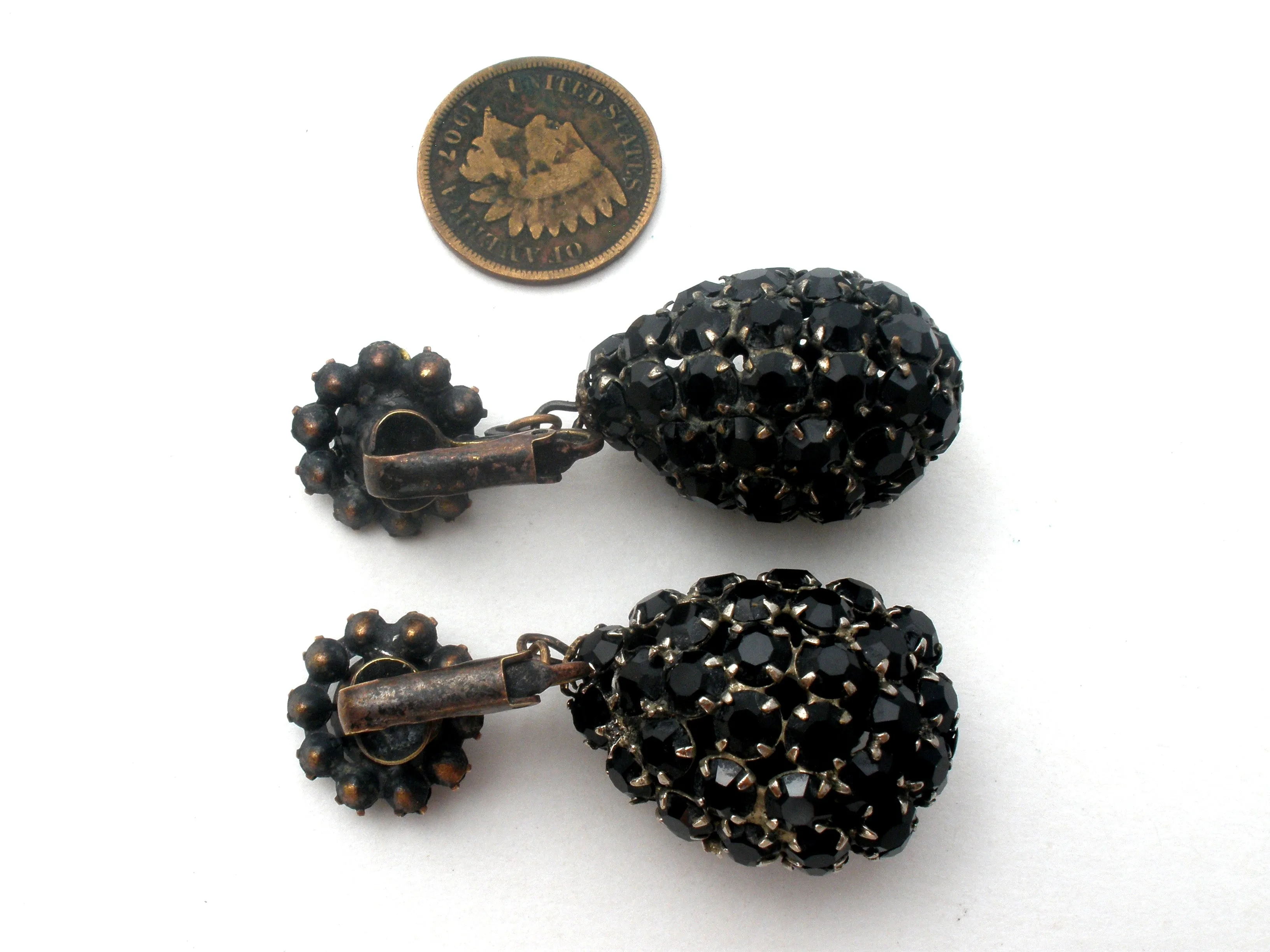 Vintage Black Rhinestone Dangle Earrings