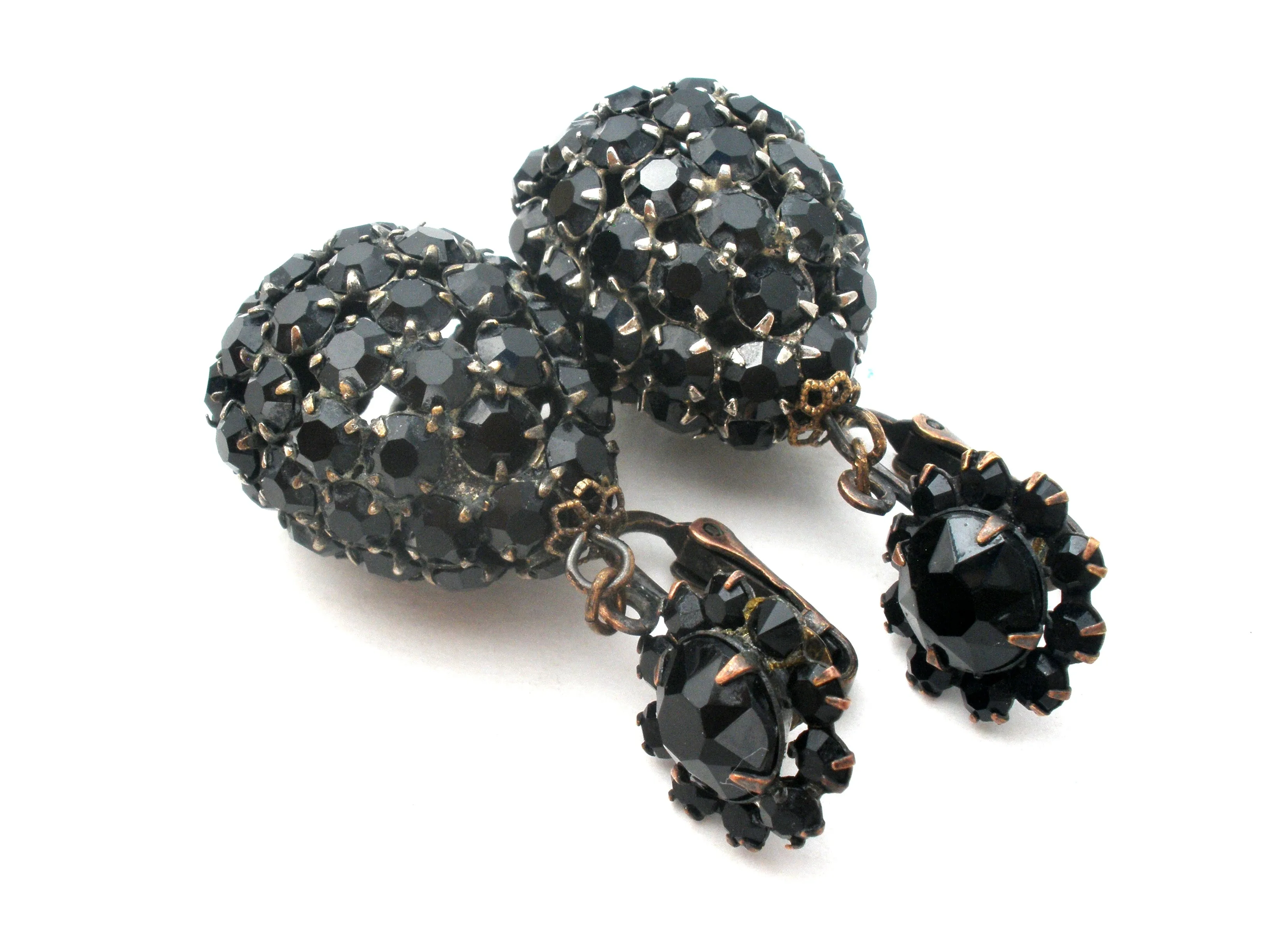 Vintage Black Rhinestone Dangle Earrings