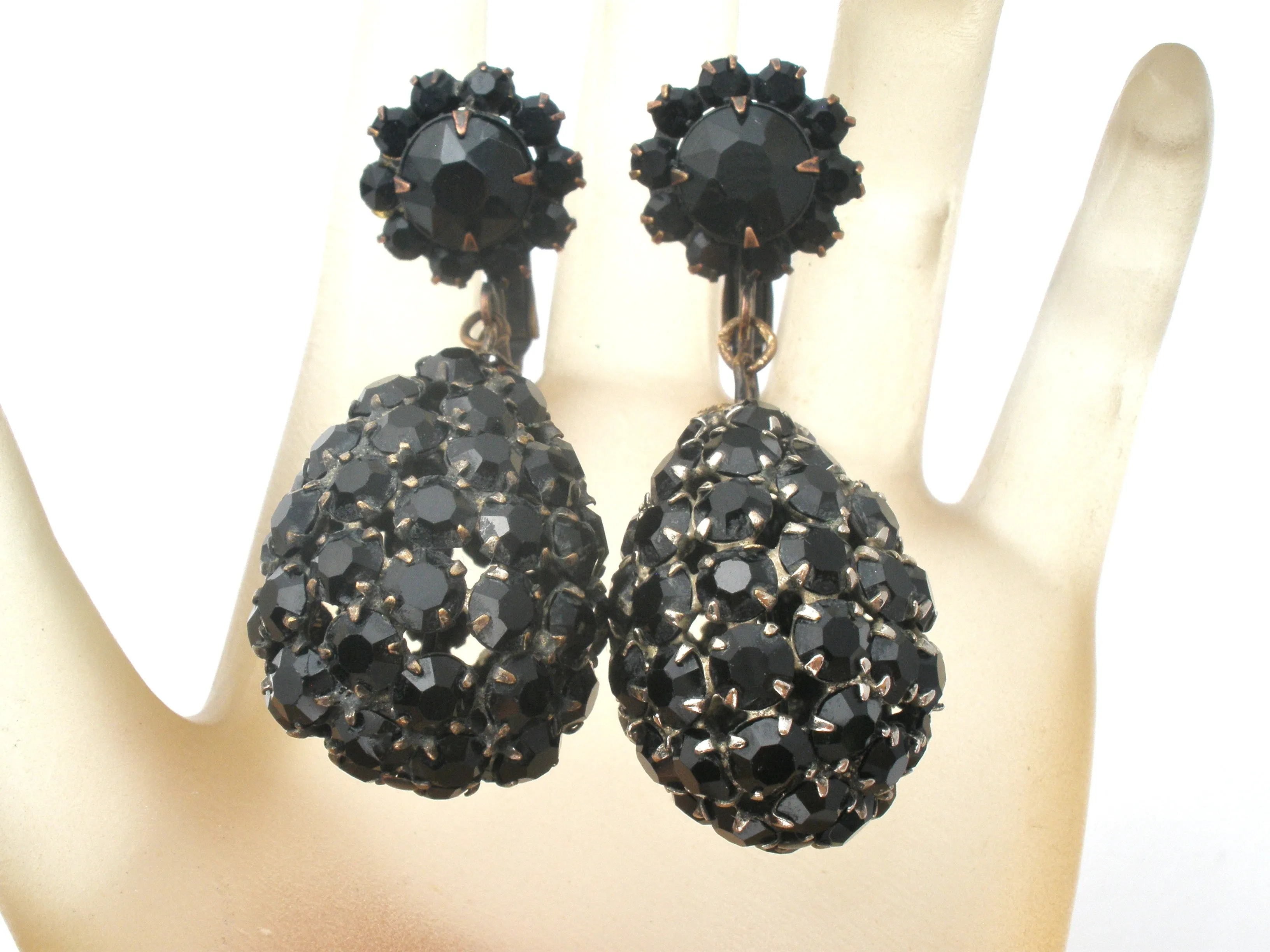 Vintage Black Rhinestone Dangle Earrings