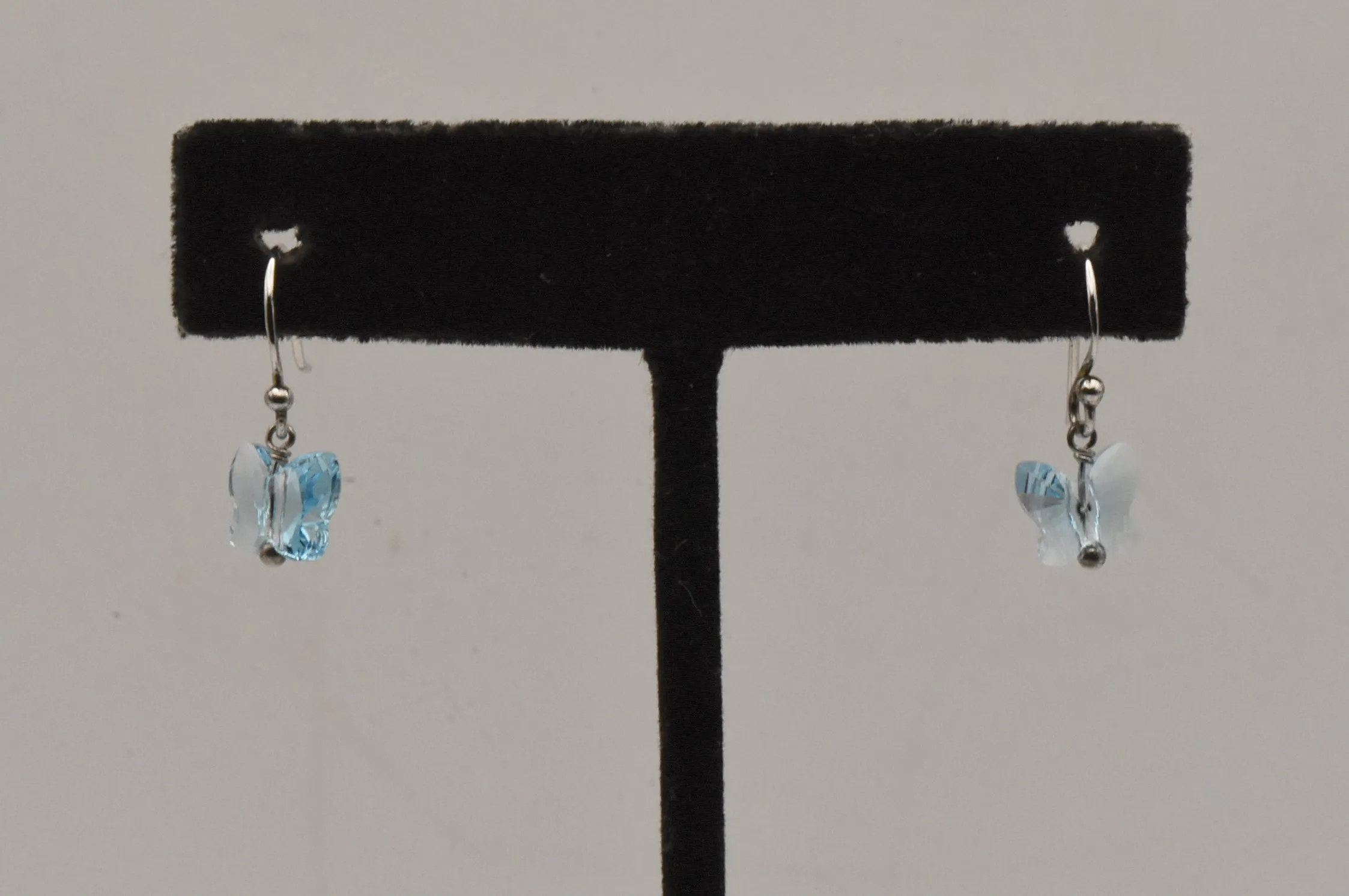 Vintage Blue Crystal Butterfly Sterling Silver Dangle Earrings