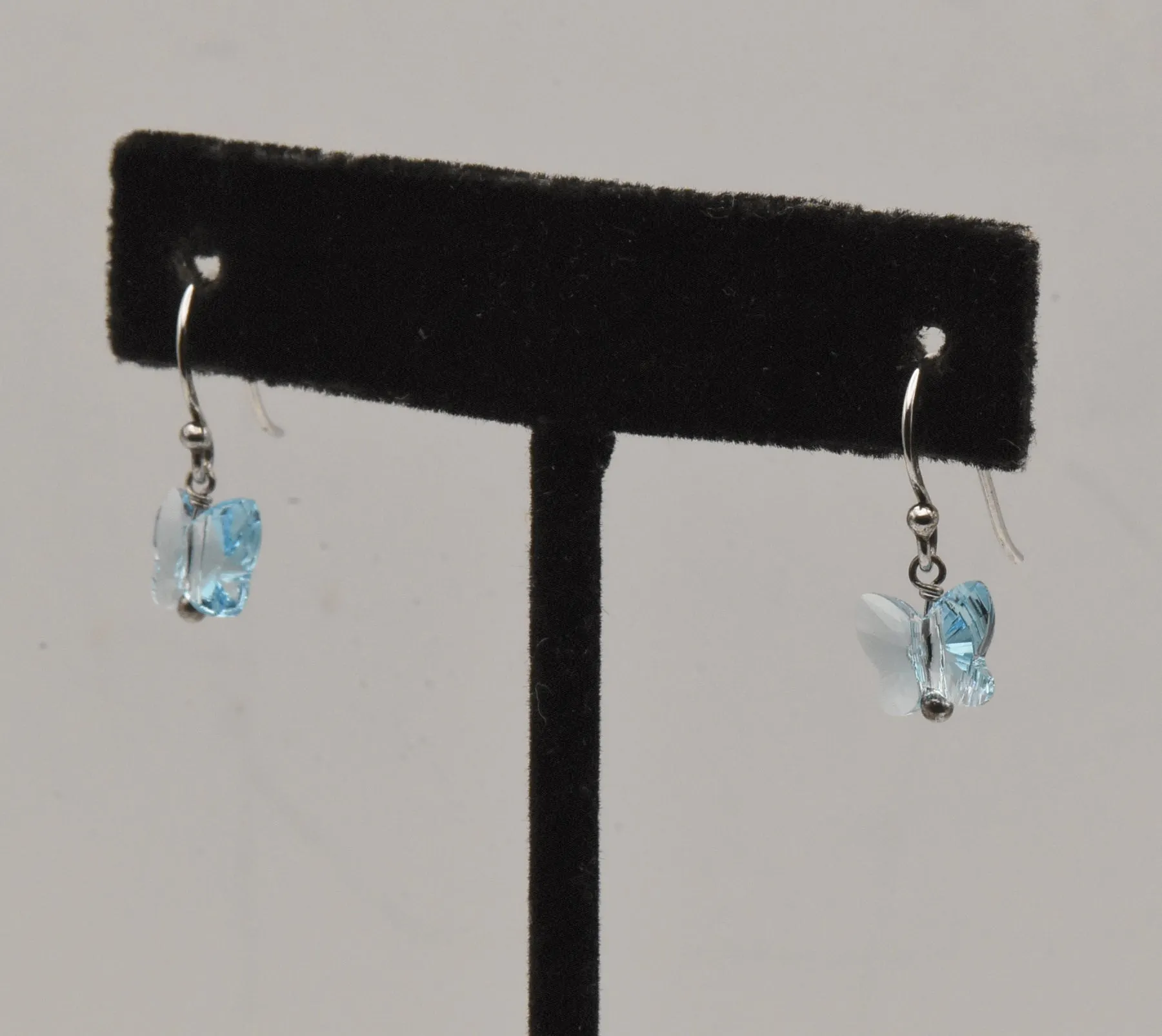 Vintage Blue Crystal Butterfly Sterling Silver Dangle Earrings