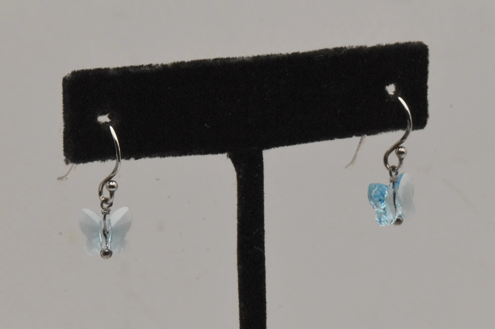 Vintage Blue Crystal Butterfly Sterling Silver Dangle Earrings