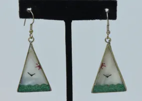 Vintage Handmade Seascape Mother of Pearl Alpaca Dangle Earrings