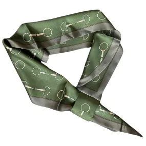 Vintage Horse Twilly Scarf in Olive/Grey Bits