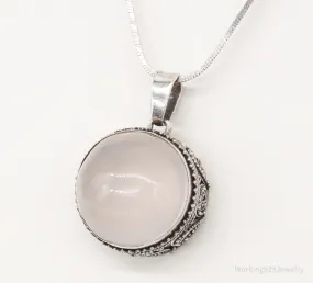 Vintage Large Rose Quartz Sterling Silver Necklace