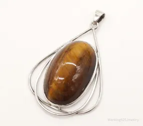 Vintage Large Tigers Eye Sterling Silver Pendant