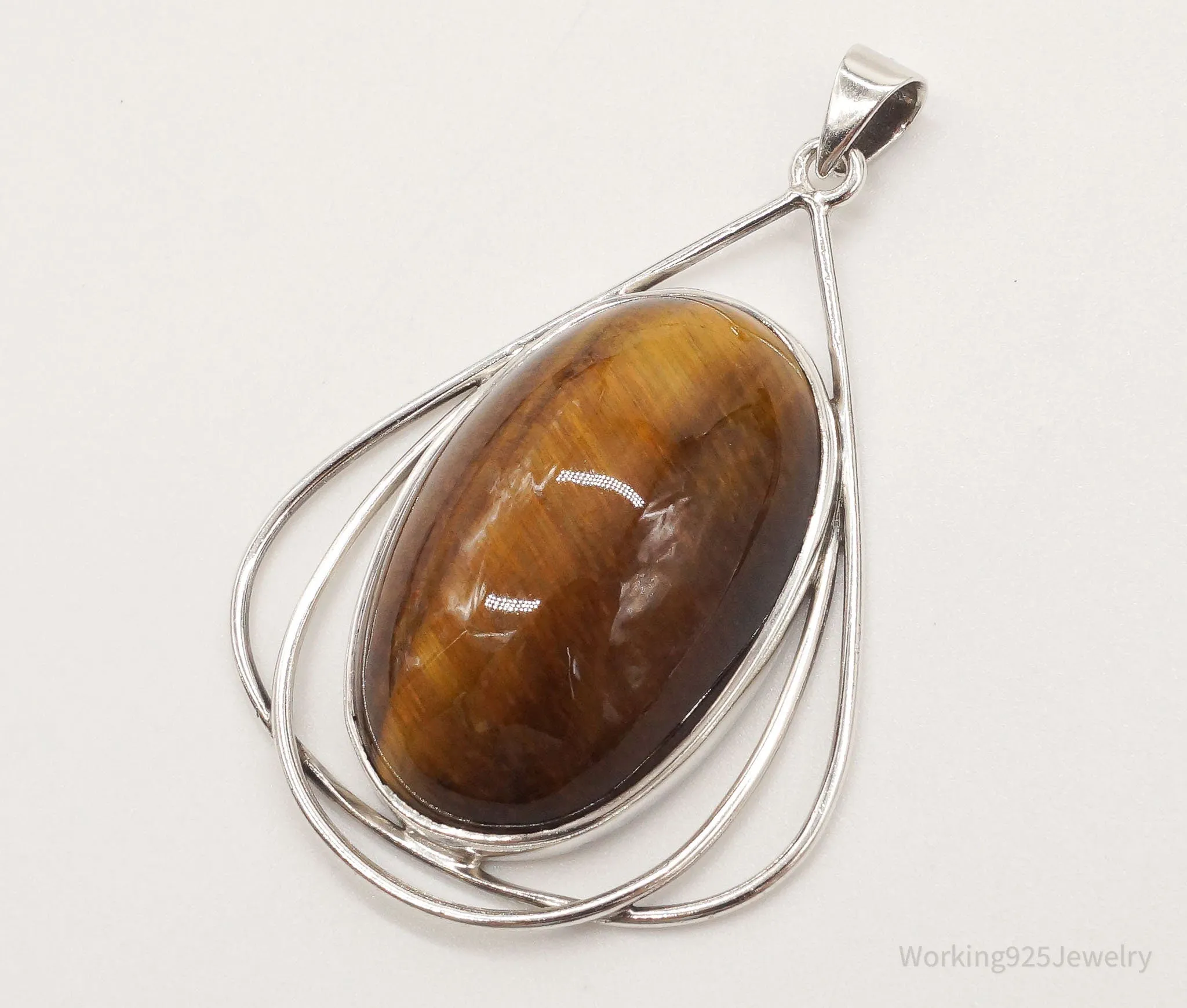 Vintage Large Tigers Eye Sterling Silver Pendant