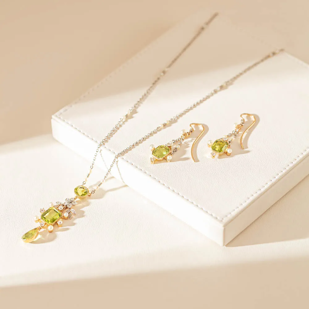 Vintage Platinum & Yellow Gold, Peridot, Pearl & Diamond Set