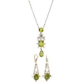 Vintage Platinum & Yellow Gold, Peridot, Pearl & Diamond Set