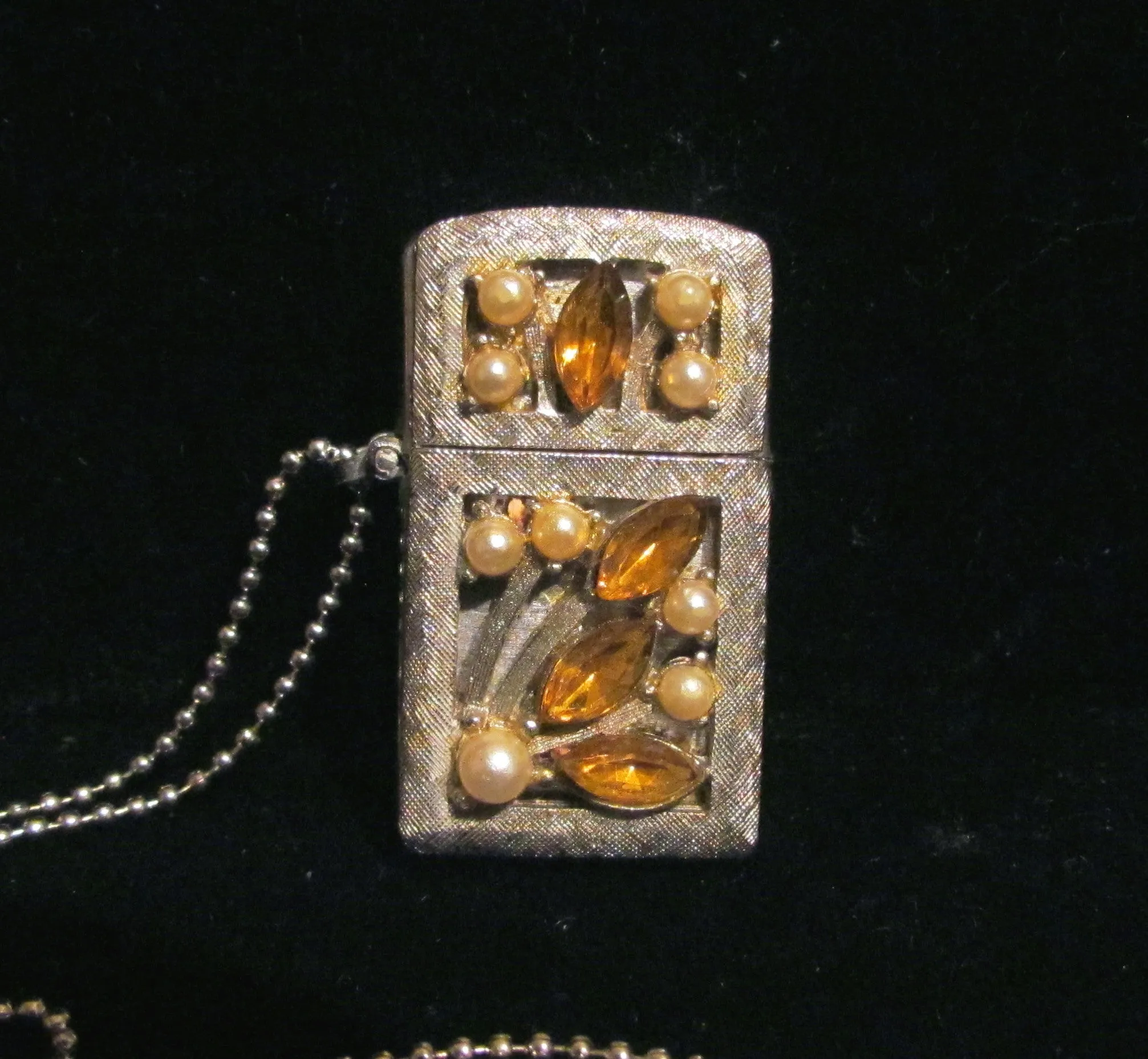 Vintage Rhinestone Lighter Necklace Sam Fink Inc. Sterling Chain Pendant Lighter Working Windproof