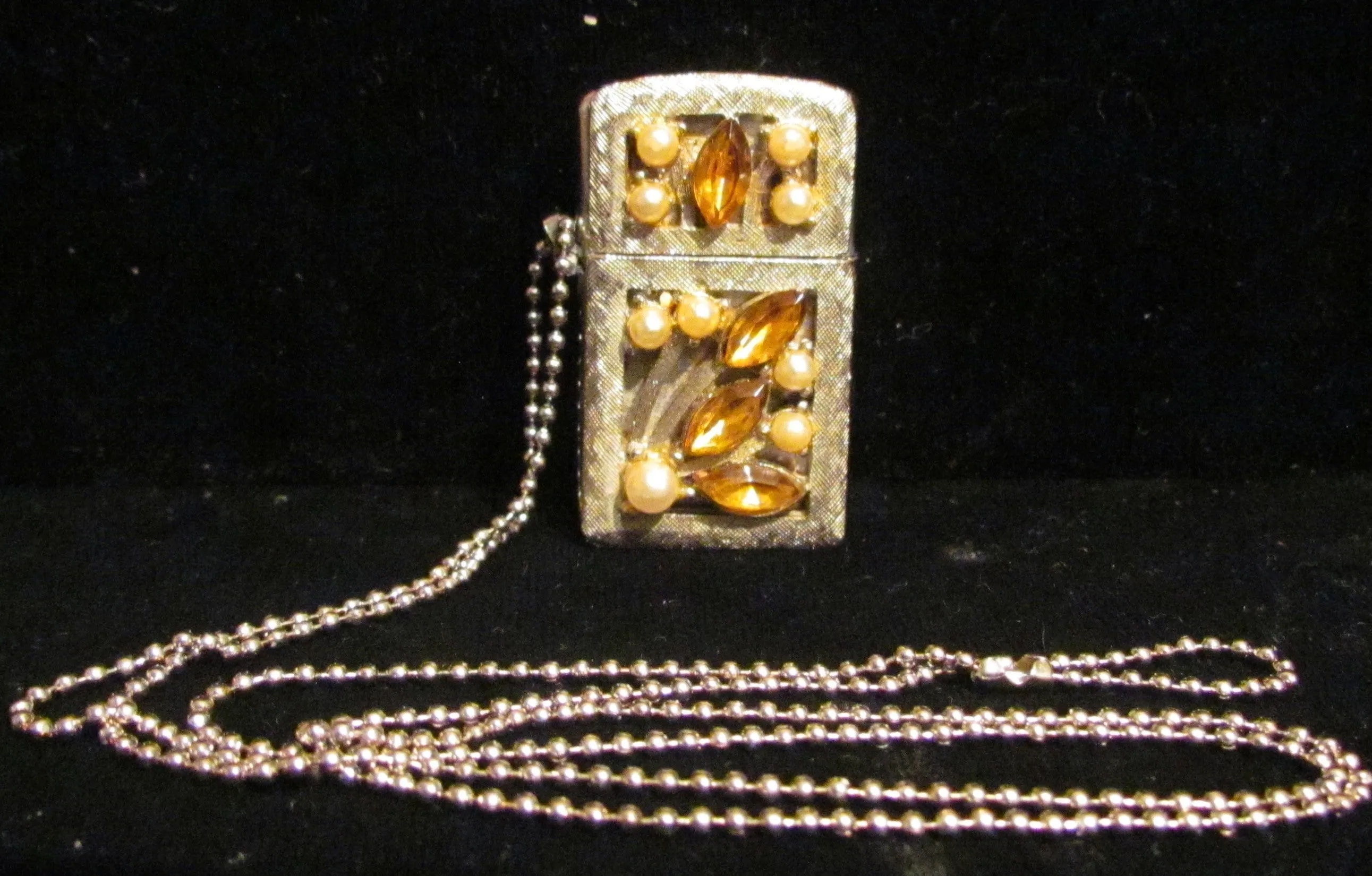 Vintage Rhinestone Lighter Necklace Sam Fink Inc. Sterling Chain Pendant Lighter Working Windproof