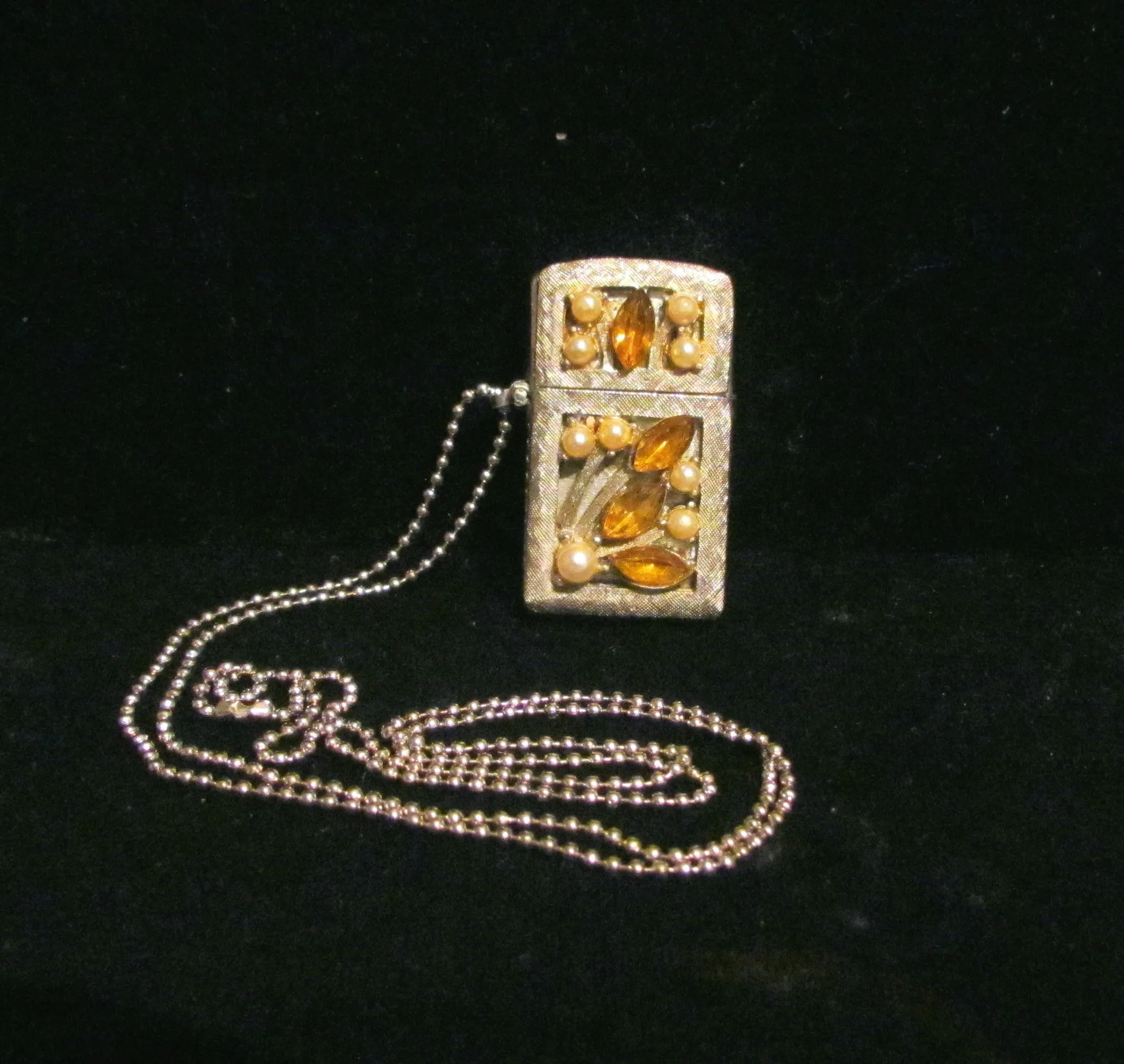 Vintage Rhinestone Lighter Necklace Sam Fink Inc. Sterling Chain Pendant Lighter Working Windproof