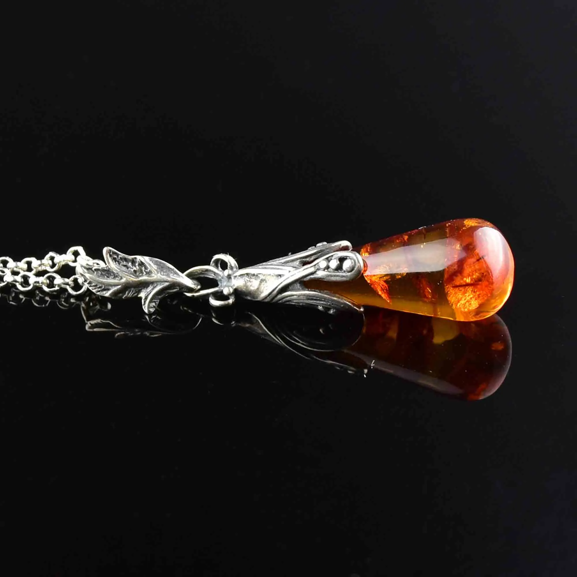 Vintage Silver Baltic Amber Pendant Necklace