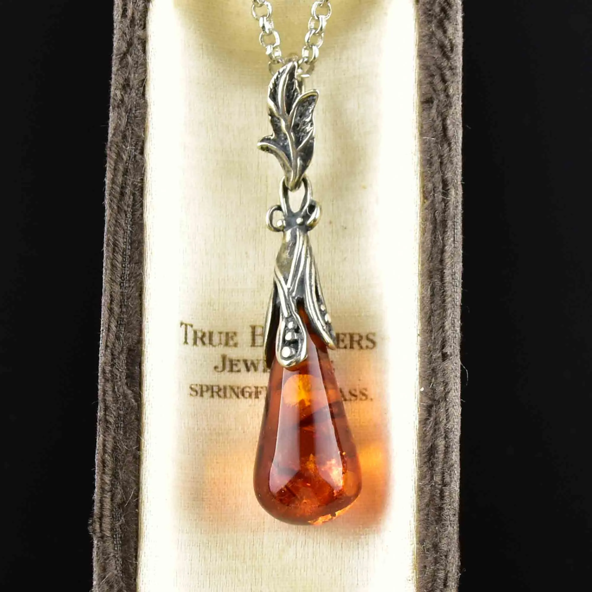 Vintage Silver Baltic Amber Pendant Necklace