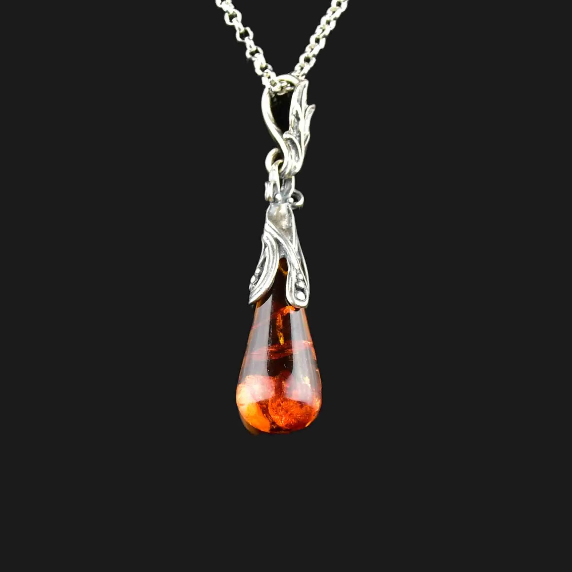 Vintage Silver Baltic Amber Pendant Necklace