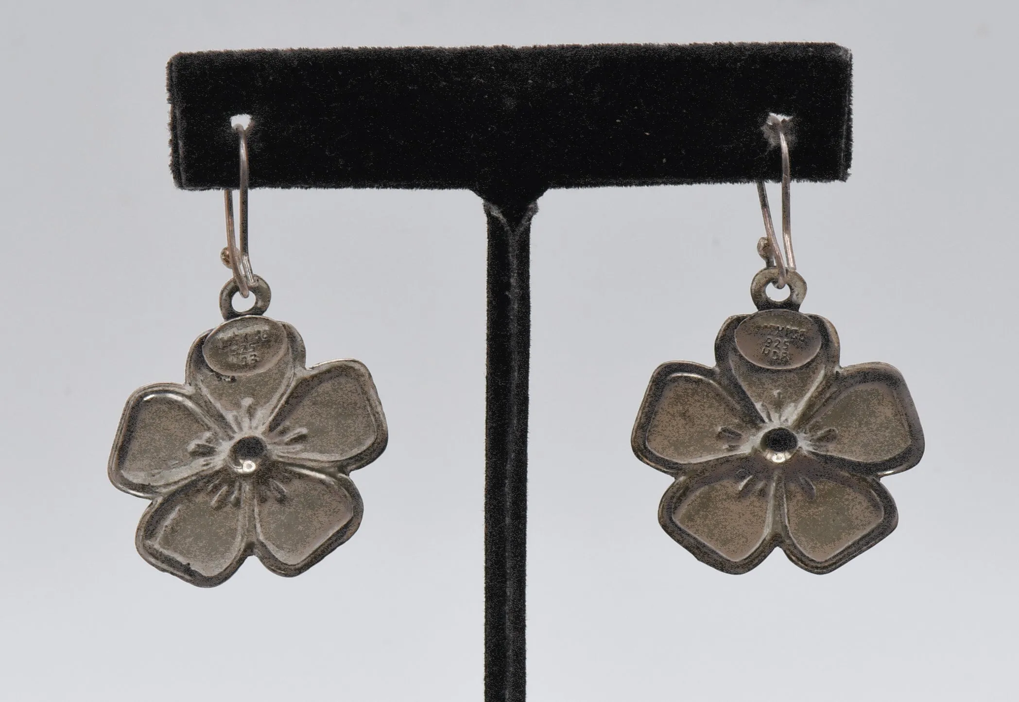 Vintage Sterling Silver Flower Dangle Earrings