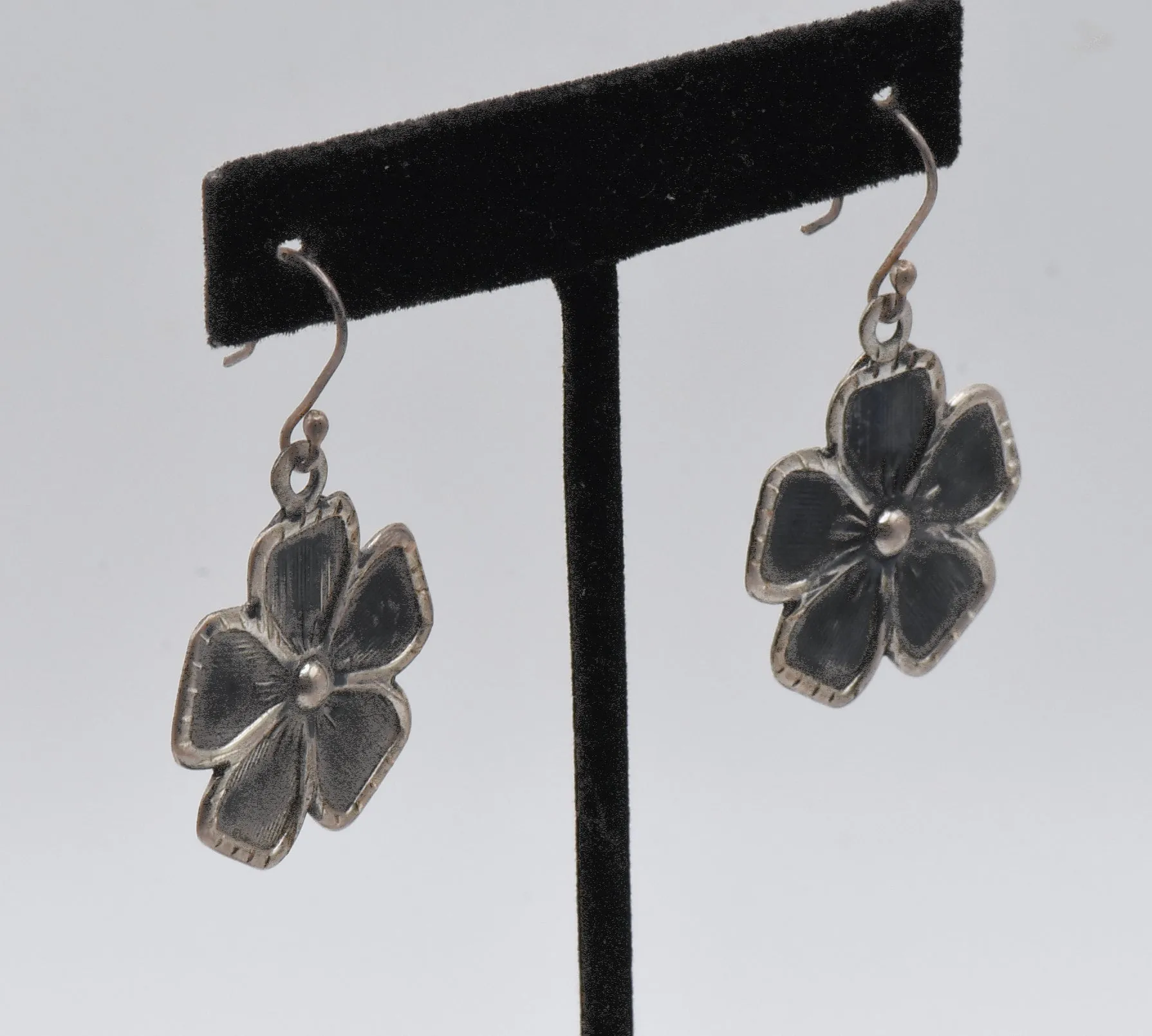 Vintage Sterling Silver Flower Dangle Earrings