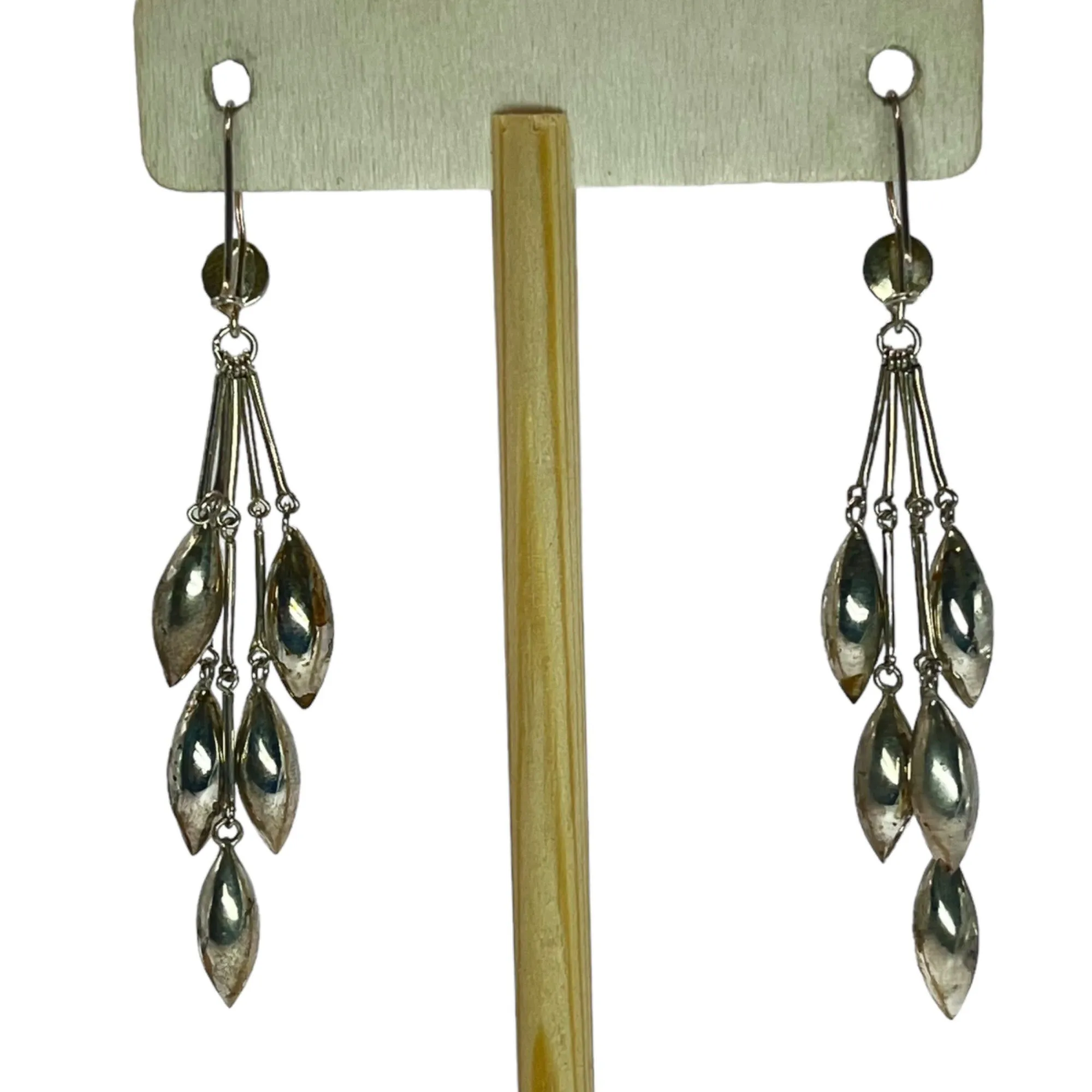 Vtg Mexico Hollow Multi Drop Fringe Silver Earrings Long Dangle Drop Bohemian