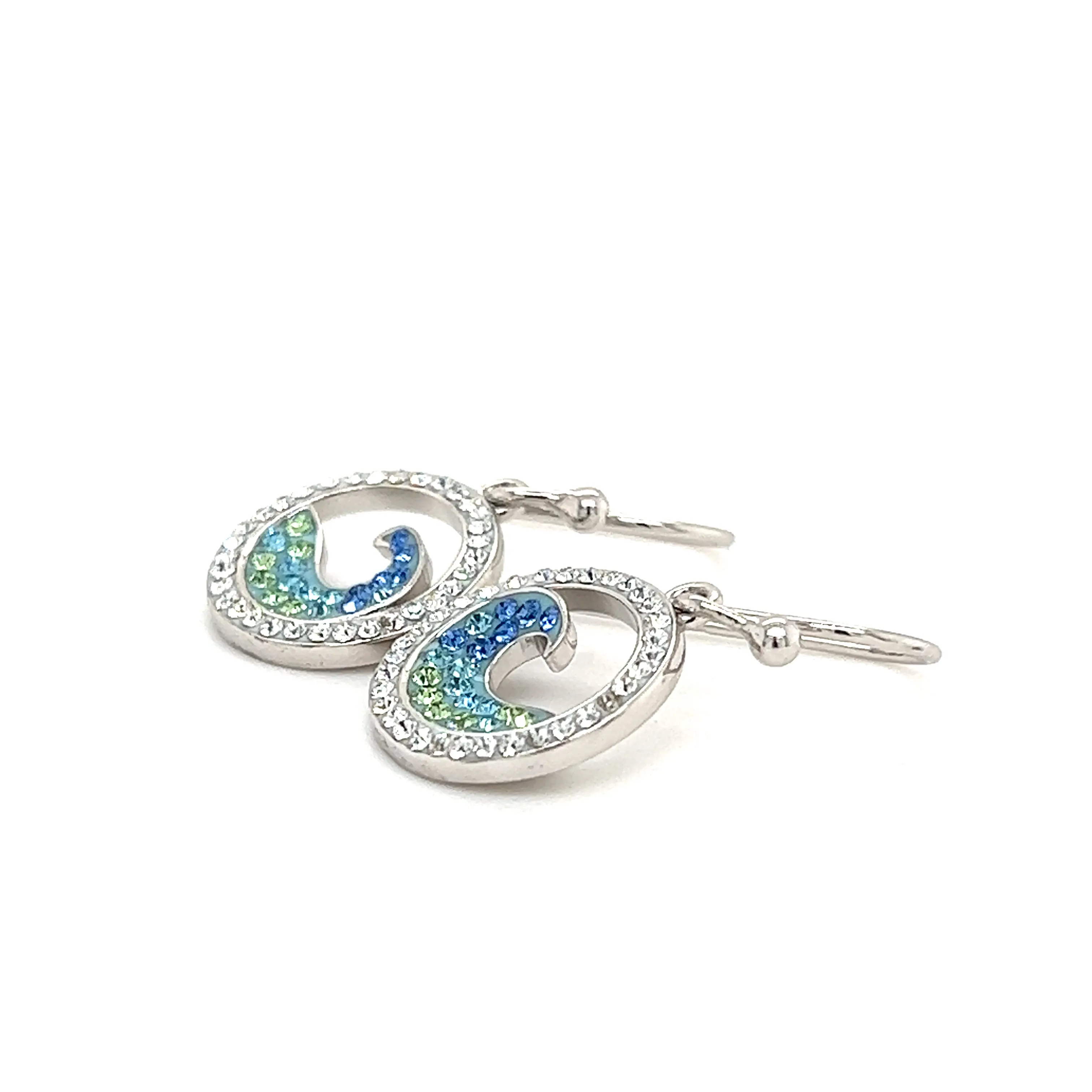 Wave Dangle Earrings with Crystals in Sterling Silver