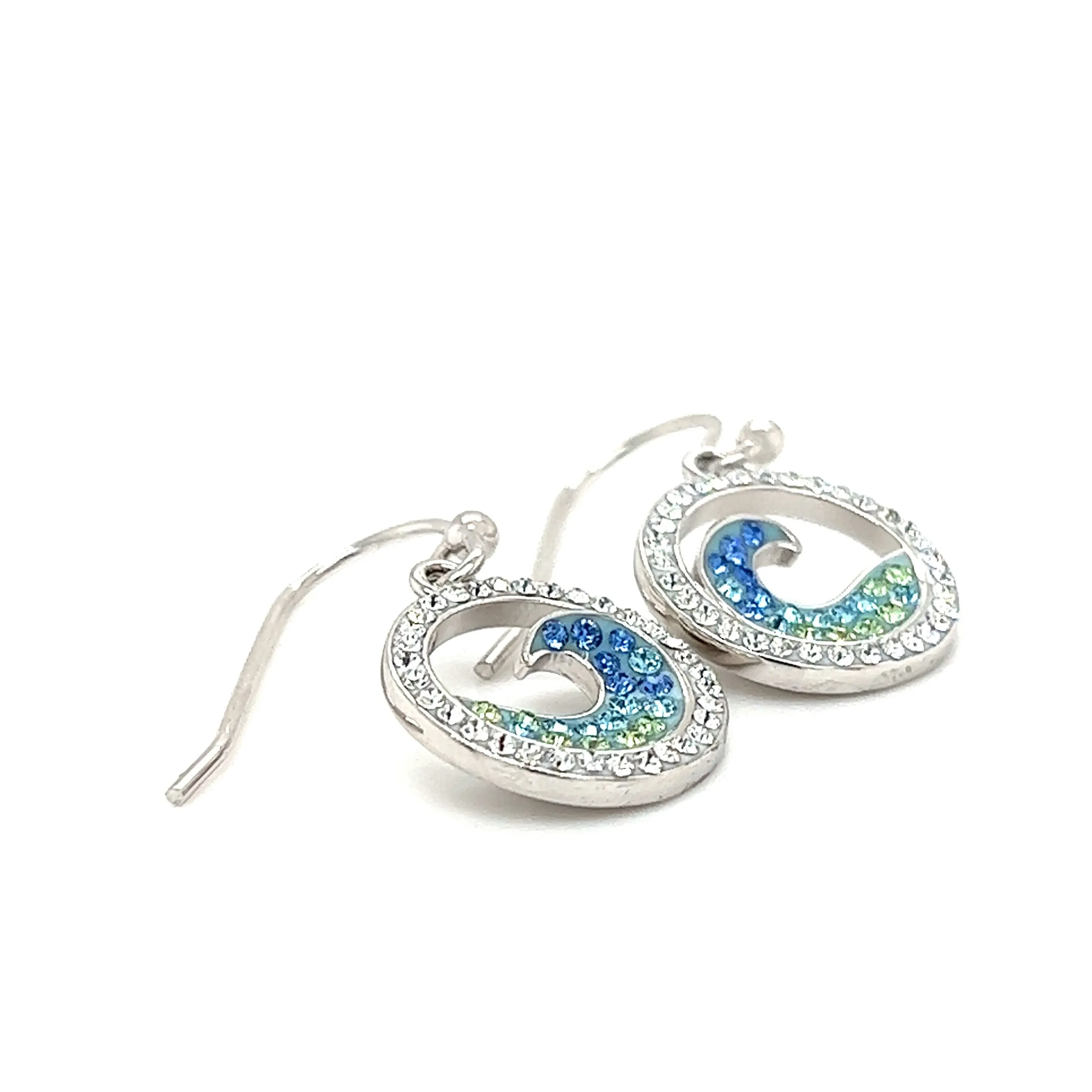 Wave Dangle Earrings with Crystals in Sterling Silver